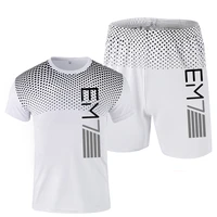 summer mens fitness fashion mens casual sportswear suit oversized sports suit short sleeved t shirt shorts 2 piece set