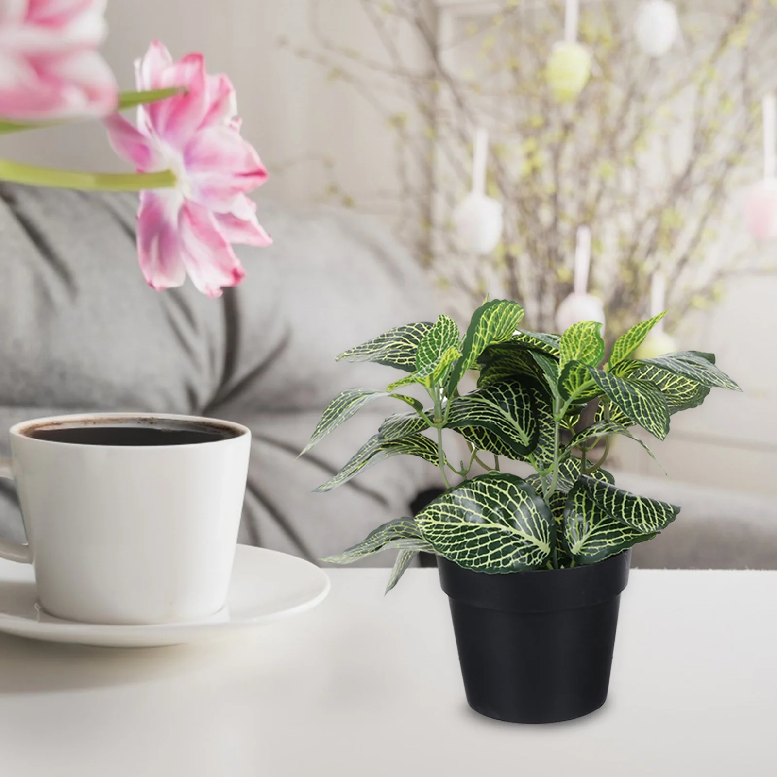 

Decor Greenery Potted Fake Artificialindoor Faux Bonsaifalse Green Grass Tropical Mini Tabletop Topiary Pot Desk Pots Leaf