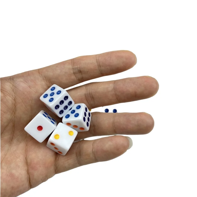 

16mm 120/240pcs White 6 Color Points Dice Set Right Angle Square Corner Acrylic Vertical Angle D6 RPG Dice Teaching Boardgame