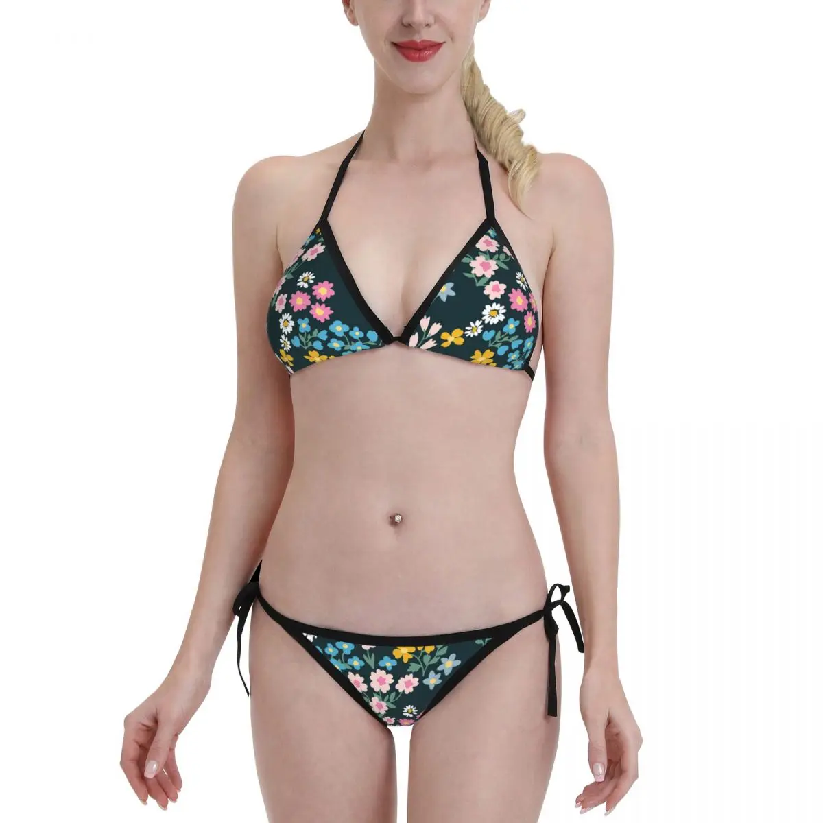 

Colorful Garden Flowers Sexy Bikini Sets 2022 New Swimsuits Swimwear Female Halter Bather Swimming Suit Beachwear Set