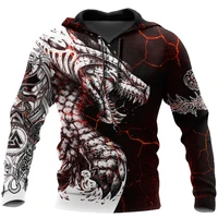 new viking series black and white tattoo dragon 3d printing mens hoodie sweatshirt streetwear zipper pullover casual jacket