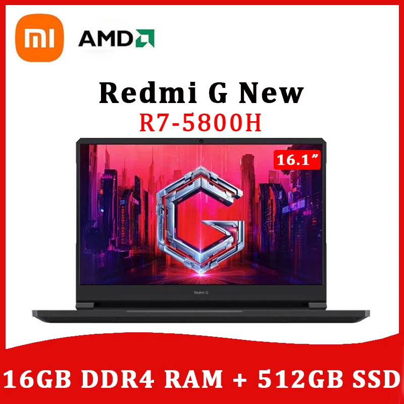 Xiaomi Laptop Redmi G Gaming 16.1inch AMD R7 5800H Geforce RTX 3060 144Hz IPS Screen 16GB RAM 512GB SSD Notebook
