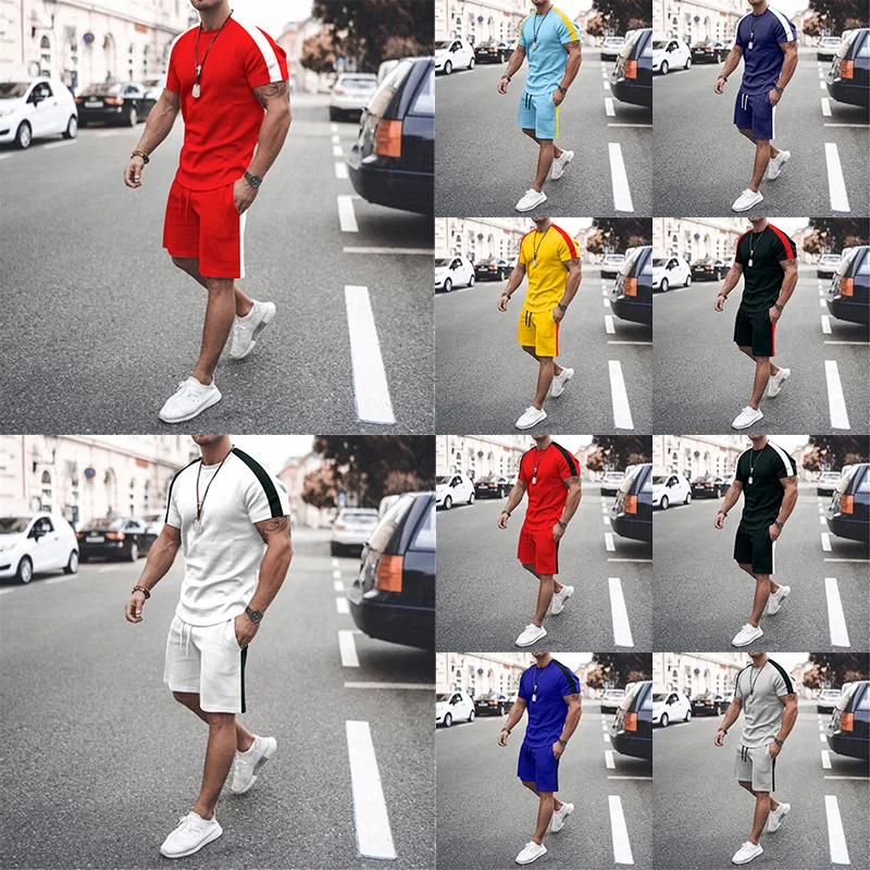 

2023 Summer Trendy Round Neck Multicolortmen's Youth Leisure Sports Suit