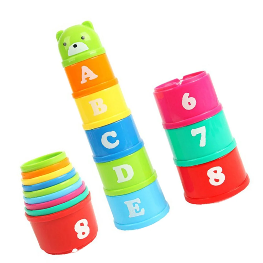 

Nesting Bucket Cup Printed Bear Numbers Letter Stackable Cup Bathtub Beach Building for Children Kids