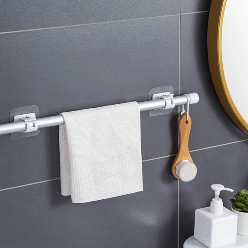 

2Pcs Nail-Free Adjustable Curtain Rod Holder Clamp Hooks Rod Bracket Holders