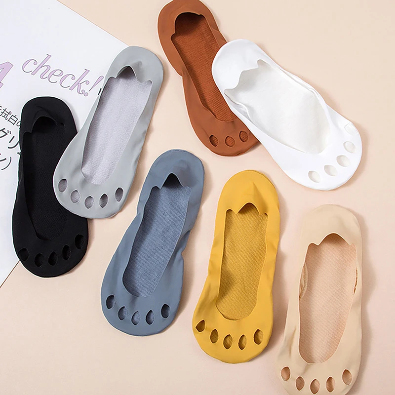 

1 Pair Women Socks Breathable Soft Elastic Open Toe Sock Invisible Boat Socks Sweat Absorption Deodorant Sock
