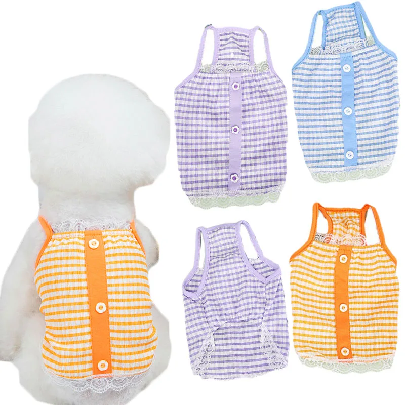 

Lace Sweet Dog Clothes Summer Blue Purple Orange Dog Hoodie Suspenders Shirt For Small Dogs Yorkshire Terrier Puppy Vest Hoodies