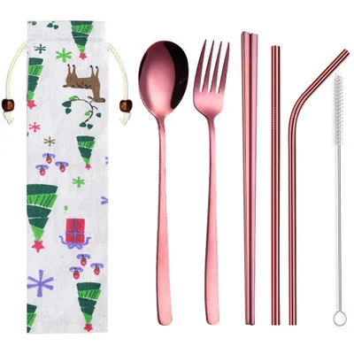 Рождественский набор столовых приборов из нержавеющей стали портативные