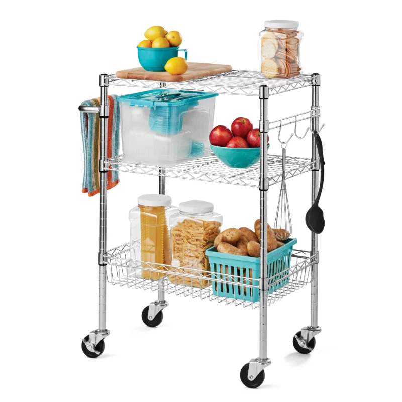 

Hyper Tough 3 Tier Wire Shelf Rolling Cart, Zinc, 500 Lb Capacity 16" D X 30.3" W X 36.2" H Kitchen Accessories Organizer