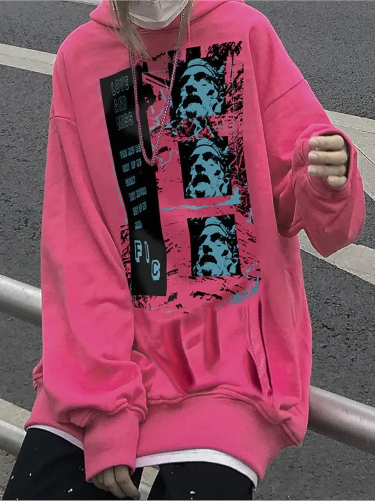 

Women's Hoodies Harajuku Punk Grunge Hooded Streetwear Pullover Long Sleeve Tops Retro Printed Y2K Clothes Sweatshirts Female