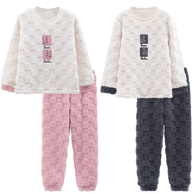 Новинка 2024 зимний пижамный комплект для пары женский теплый флис кораллового