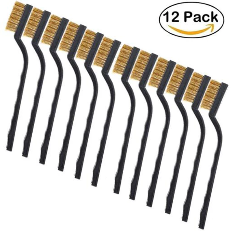 12PCS 7inch Mini Steel Brass Wire Brush Paint Rust Remover for Industrial Devices Surface/Inner Polishing Cleaning Brush