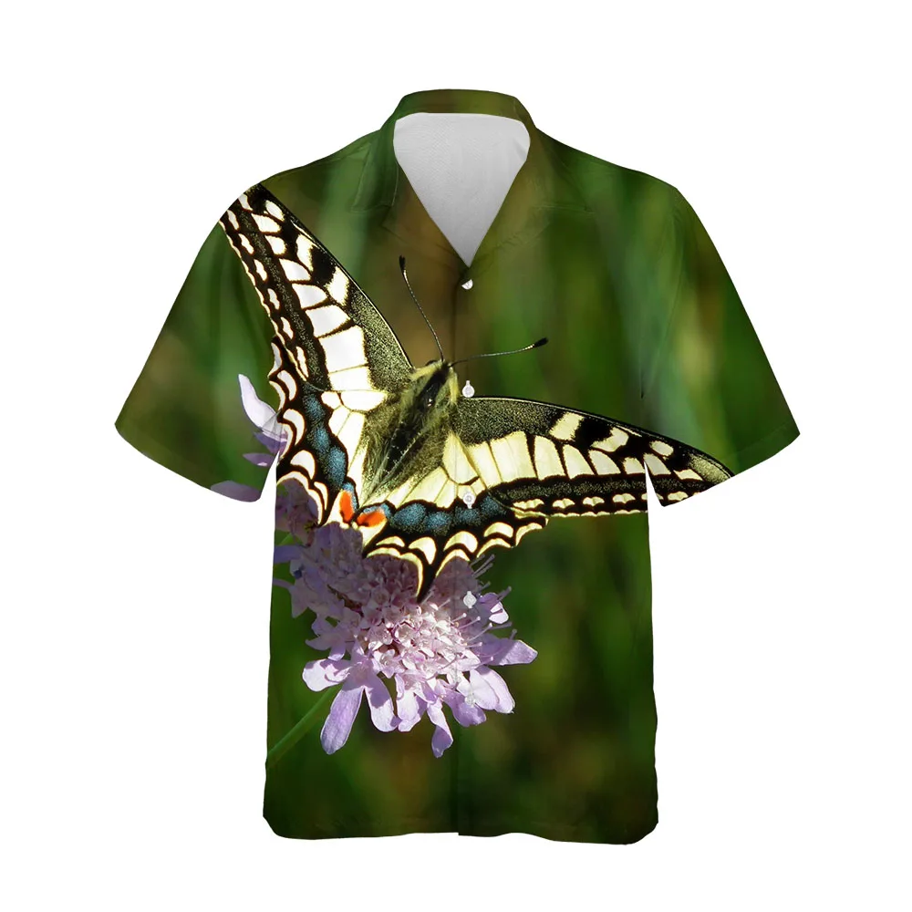 Jumeast 3D Summer Blouses Oversized Butterfly Striped Print Hawaiian Shirt For Men Single Breasted Mens Shirts Button Up Tops
