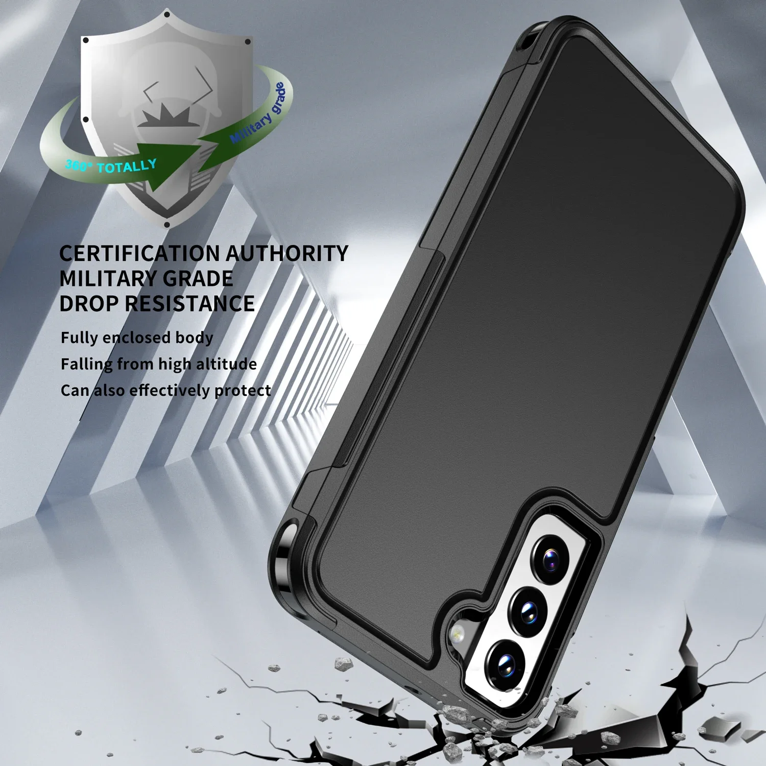 Anti-Scratch Black Phone Bag Coque Case for Samsung Galaxy S24 Ultra Plus Dual Layer 2 in 1 Covers
