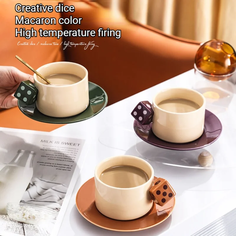 

Cute Ceramic Dice Design Coffee Cup and Saucer Set Exquisite Afternoon Tea Flower Mug Birthday Gift for You Capacity 250ml