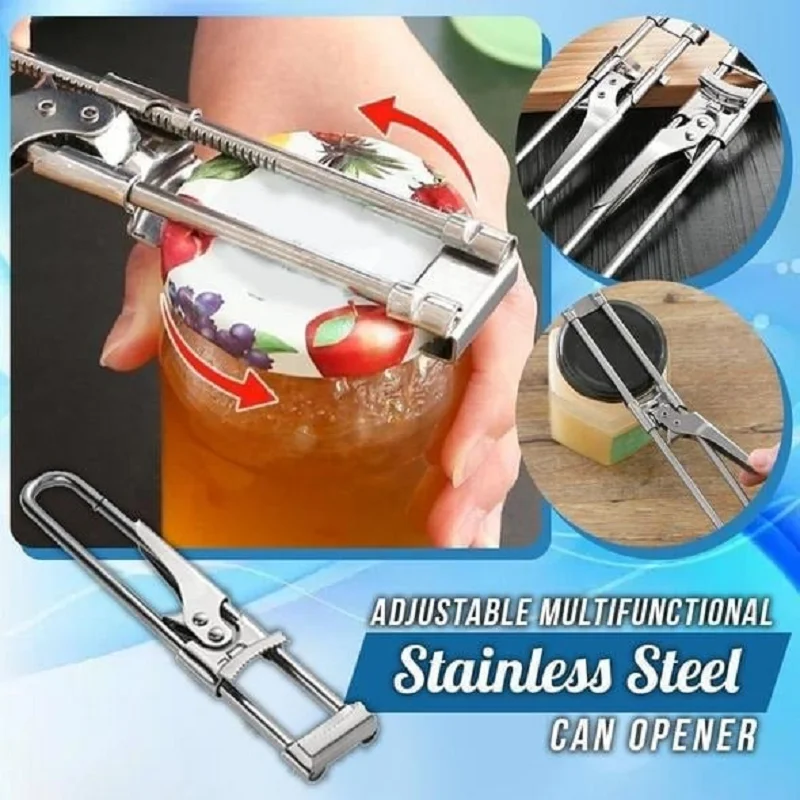 

Adjustable Multifunctional Stainless Steel Can Opener Easy Jar Bottle Opener for Seniors Jar Gripper Tight Lid Opener Kitchen