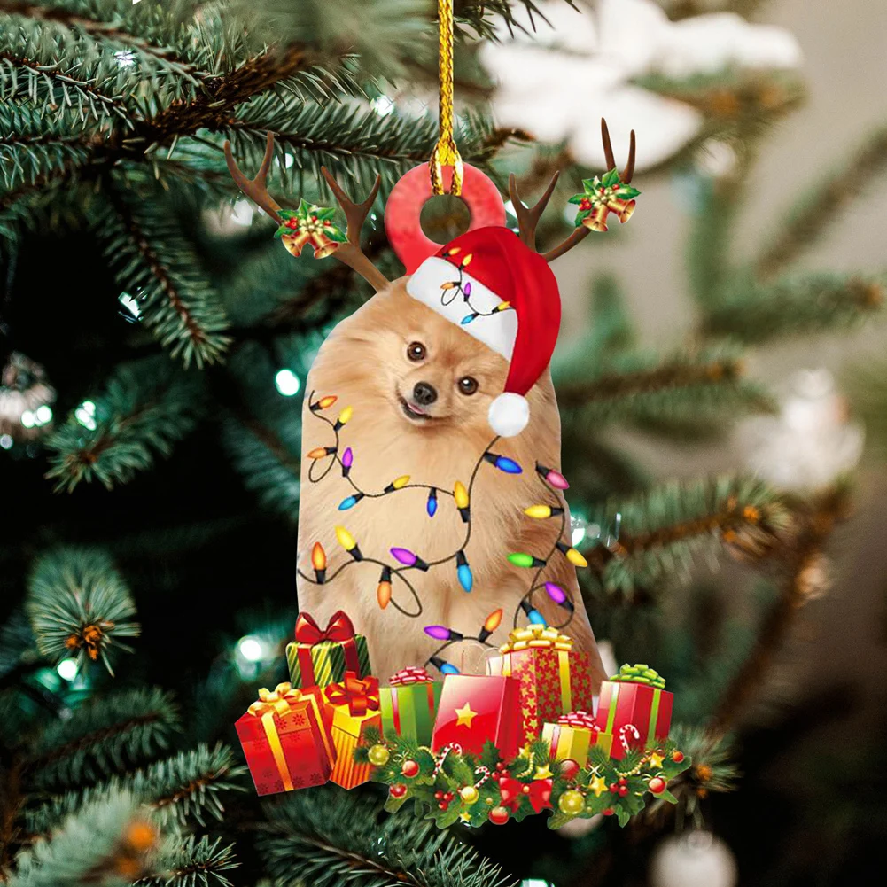 Christmas Decoration Pet Puppy Acrylic Pendant Garland Car Rearview Mirror Dog Hanging Ornaments New Year Tree Home Decoration