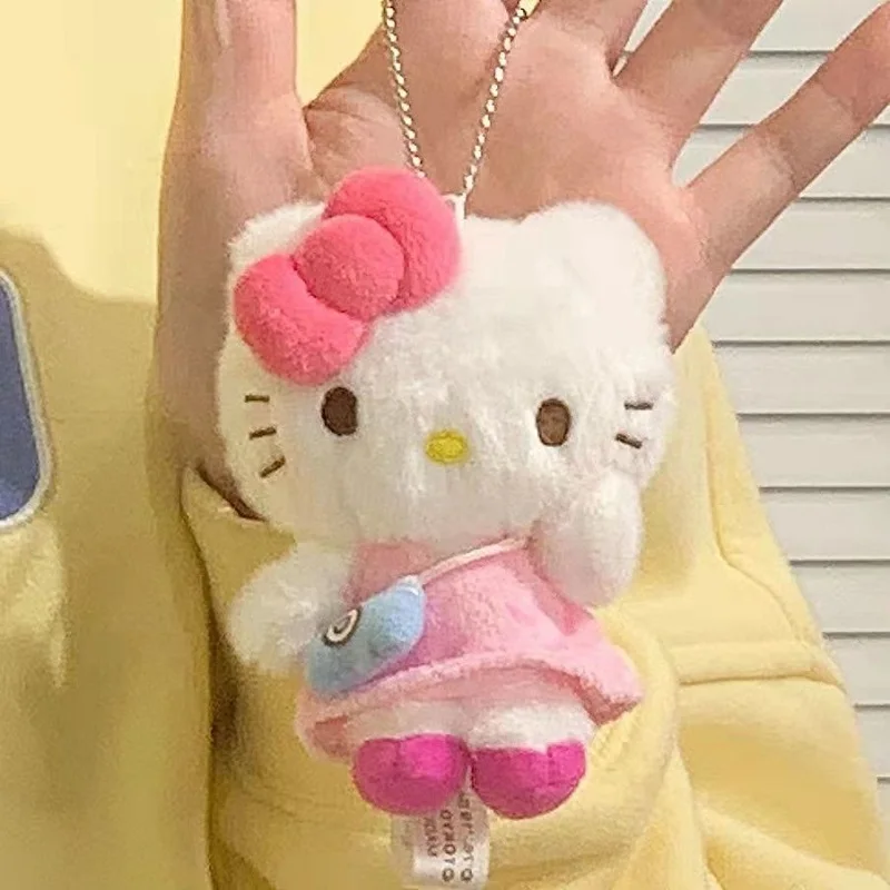 Sanrio Hello Kitty Keychain Kawaii Plush Stuffed Doll Pink Car Pendant Keychain Ladies Keychain Toys For Kids Girl Birthday Gift