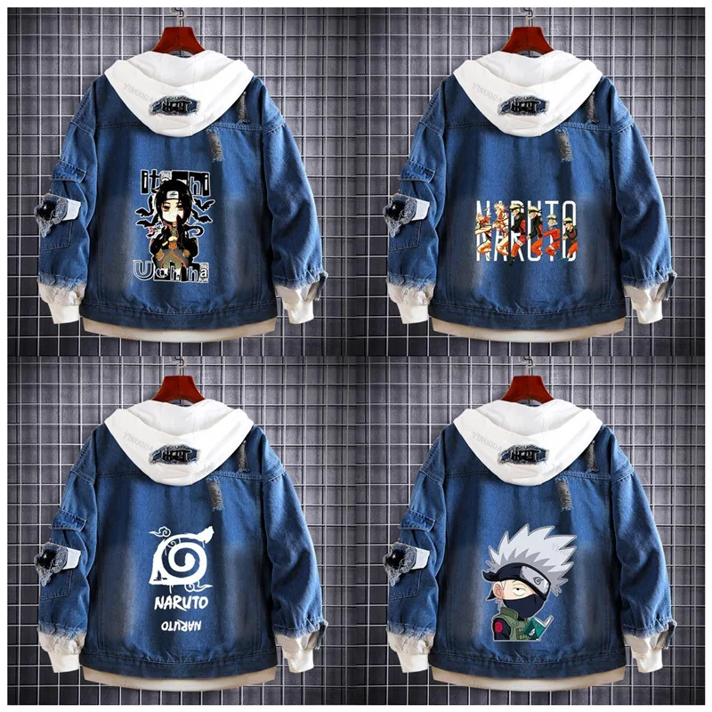 

Джинсовая толстовка с капюшоном выпуск куртка Sasuke Akatsuki толстовки флисовые Большие размеры с капюшоном крутые мужские куртки верхняя одежд...