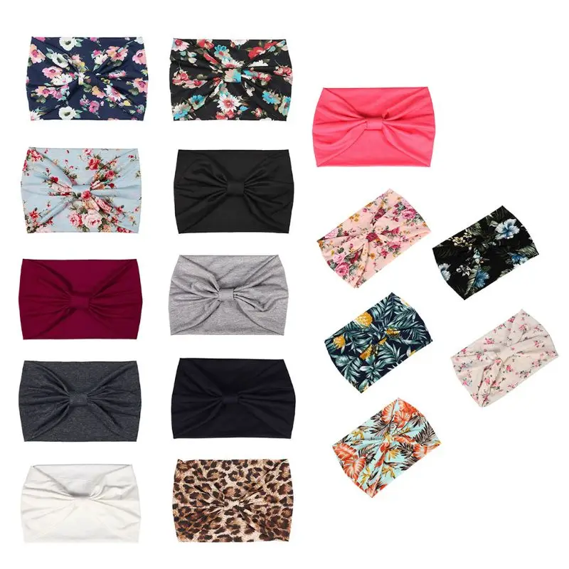 

16 Colors Bohemian Literary Girl Ruched Knotted Headband Colored Floral Vintage