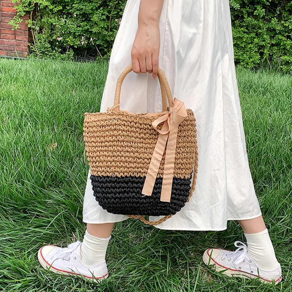 Boho Straw Woven Crossbody Tote Bags Women Fashion Vintage Shoulder Bag Female Casual Versatile Summer Beach Vacation Handbags