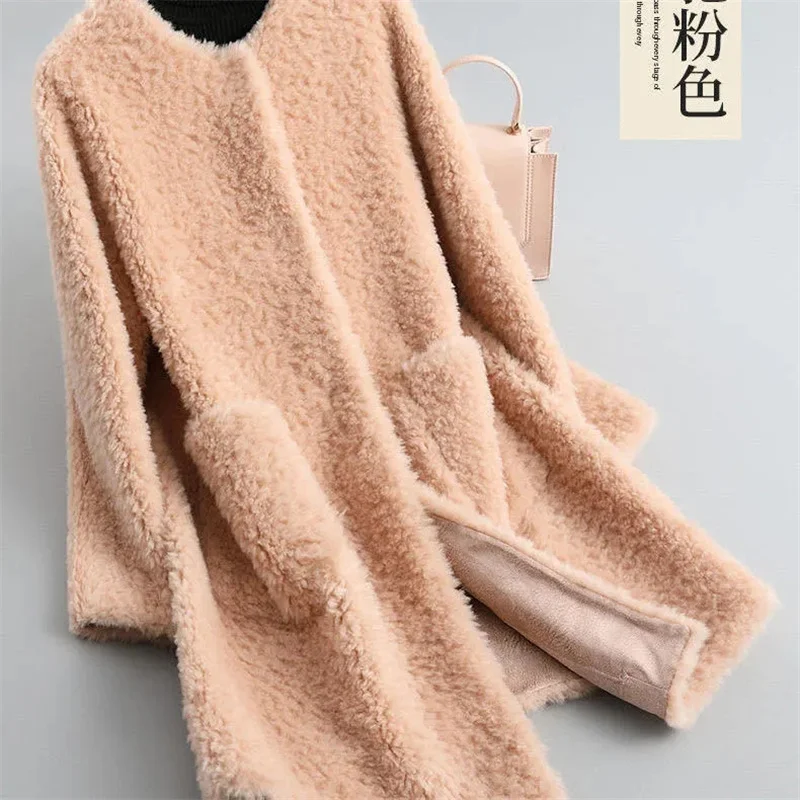 

2022 Winter Women New Korean Granulated Sheep Shearling Fur Coat Cardigan Female Mid-Length Lamb Hair Faux Fur All-in-one Coat