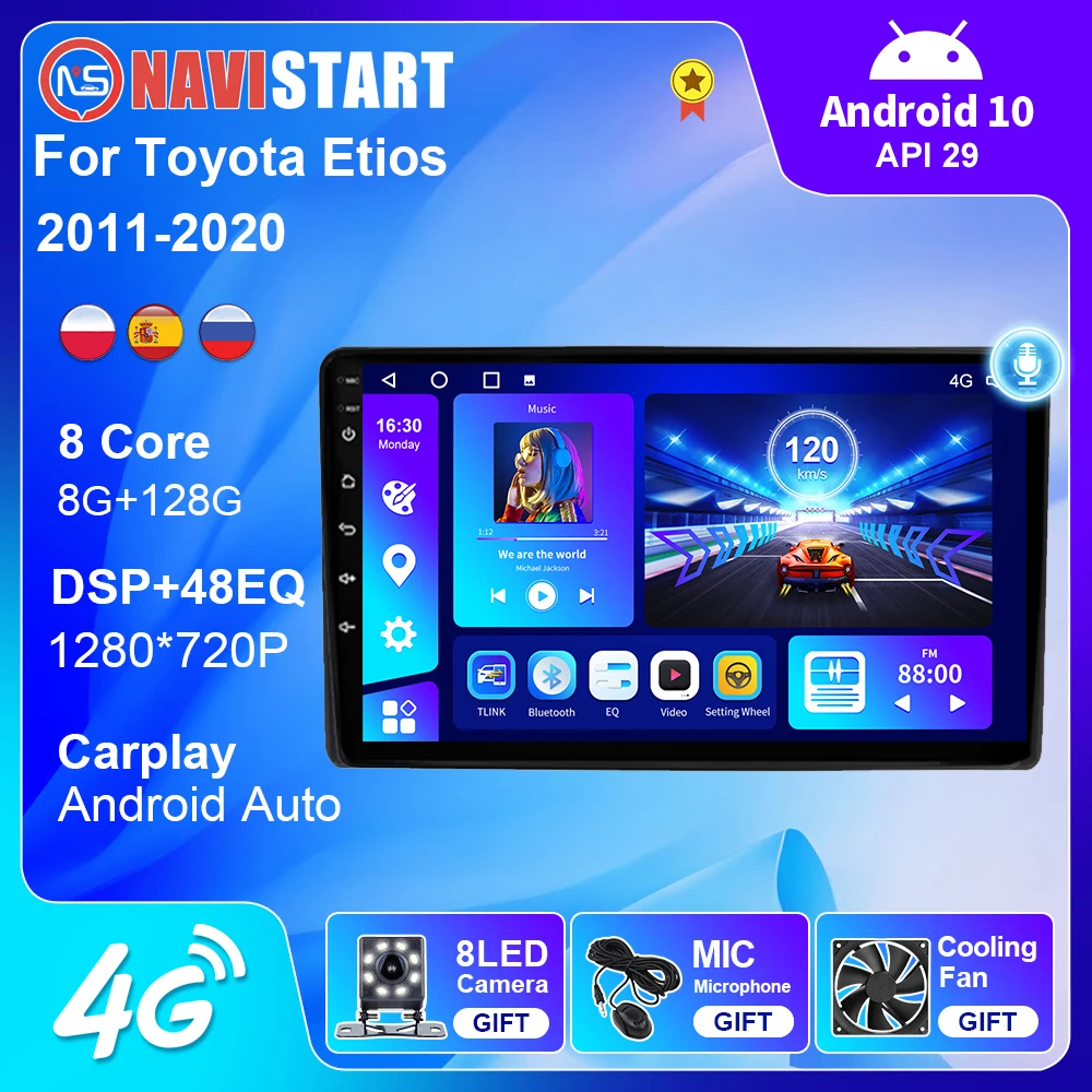 

Автомагнитола NAVISTART, стерео-система на Android 10, без DVD, с 4G, Wi-Fi, GPS, Навигатором, для Toyota Etios, типоразмер 2 Din
