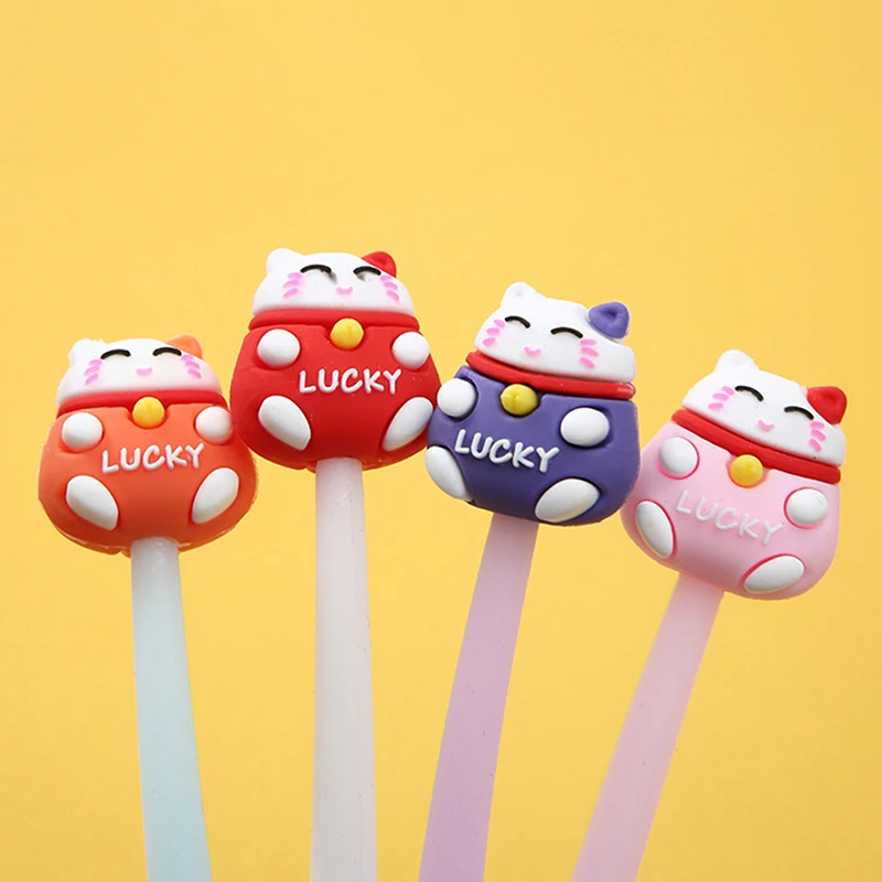 

1PCS 0.5mm Random Color Lovely Cartoon Cute Lucky Cat Silicone Gel Pen Student Signature Creative Stationery School Supplies