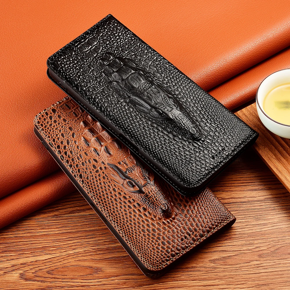 

Crocodile Head Genuine Leather Flip Case for Infinix Note 7 8 8i 10 11 11i 11s Pro NFC Phone Wallet Leather Cover