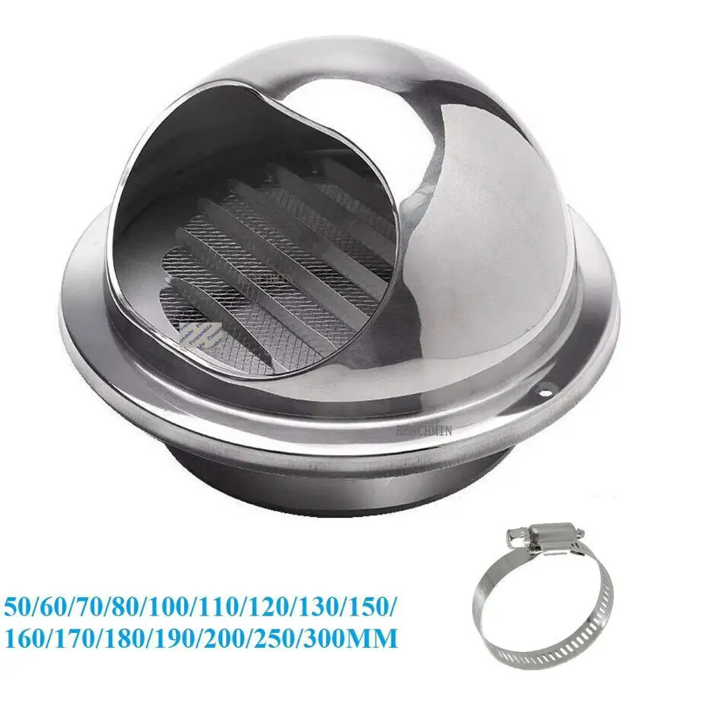 

Polished Stainless Steel Air Vent Bull Nose Sphere Ventilation Grill Cover Hooded Cowl External Extractor Wall Air Outlet