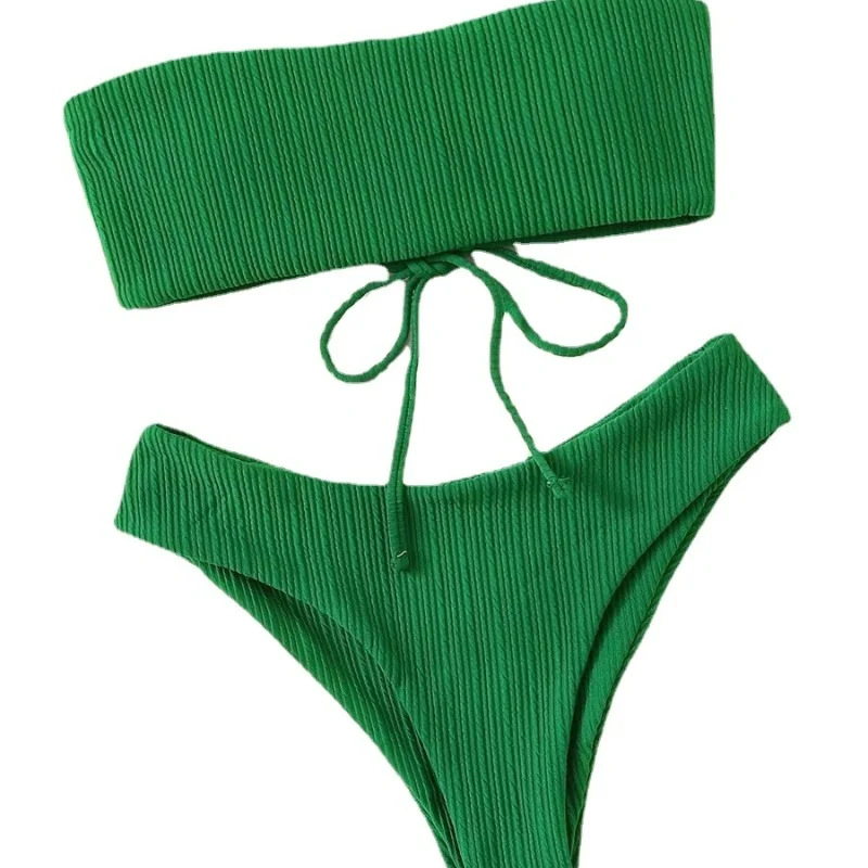 

2023 Green little fresh Fashion Sexy Split Swimsuit High Waist Tube Top Multicolor Bikini Swimsuit Female Beach Swimsuit T19