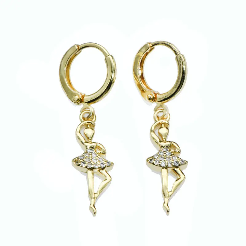 

Модные ювелирные изделия, оптовая продажа, цветные позолоченные медные серьги-кольца с кубическим цирконием для красивой танцующей девушк...