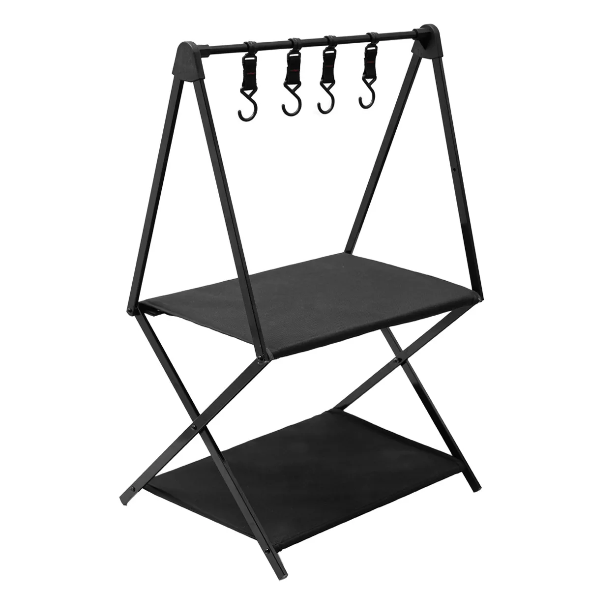 Outdoor Camping Rack Black Two-story Three-story Shelving Camp Rack Easy To Carry Foldable Picnic Camping Barbecue Folding Table