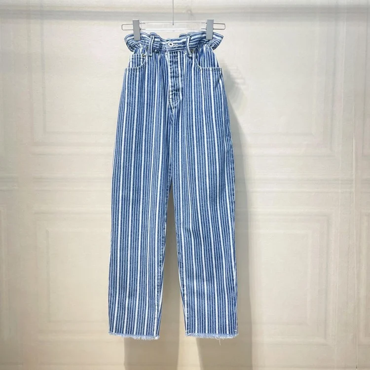 123773 123772 Fashion Classic Trendy luxury design New Vertical Stripe Vintage and Worn Raw Jeans