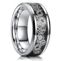 fashion 8mm black tungsten wedding rings for men unique pattern inlay black carbon fiber stainless steel ring men wedding band