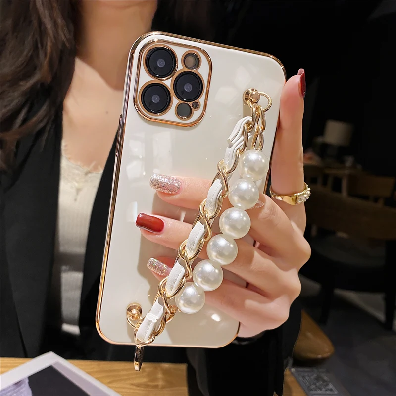 girl fashion pearl bracelet chain phone case for infinix hot 11 10 9 8 pro 11 play 10i 10t hot 10s 11s nfc 10 lite plating cover free global shipping