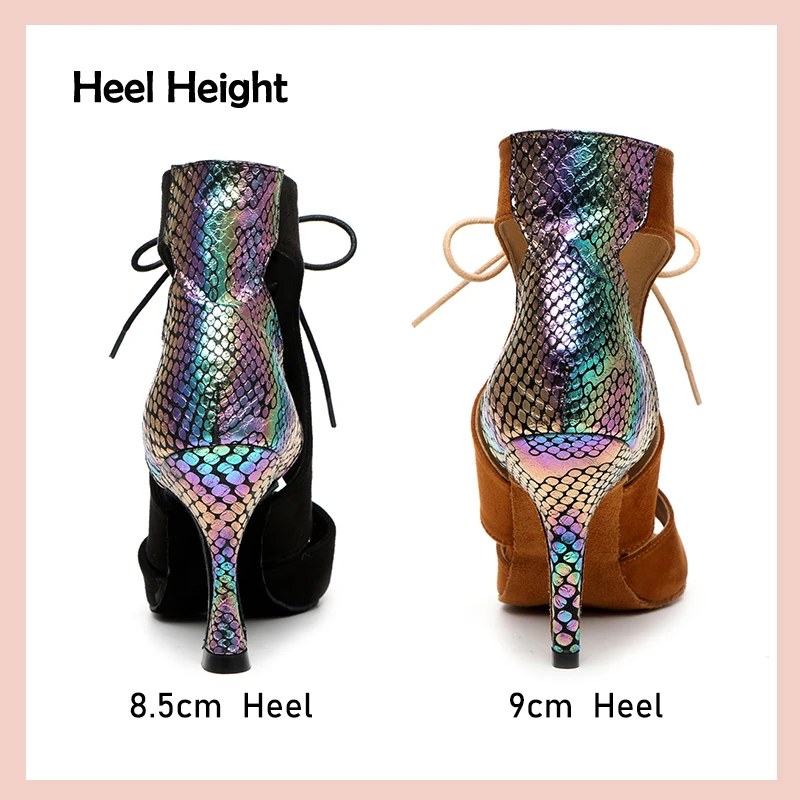 DKZSYIM New Type Latin Dance Shoes Women High Top Ballroom Dance Boots Ladies Girls Tango/Salsa Dance Shoes High Heels 5cm-9cm