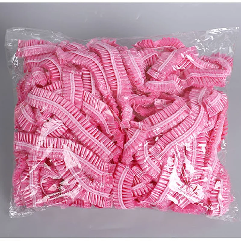 

100pcs/set Disposable Plastic Shower Hair Cap Women Waterproof Pink Spa Salon Hotel Hair Dye Elastic Shower Cap Bathroom Rosa