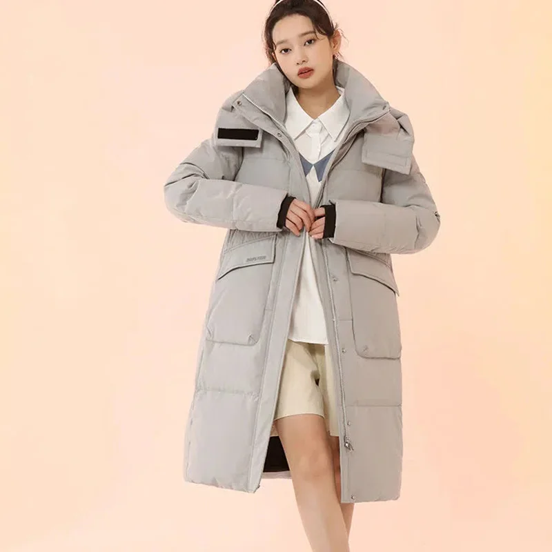 

New Women's Long Down Jacket Winter Warm Jacket Hooded Parker Overcoat High-Grade Female Casual Thick White Goose Down Outerwear