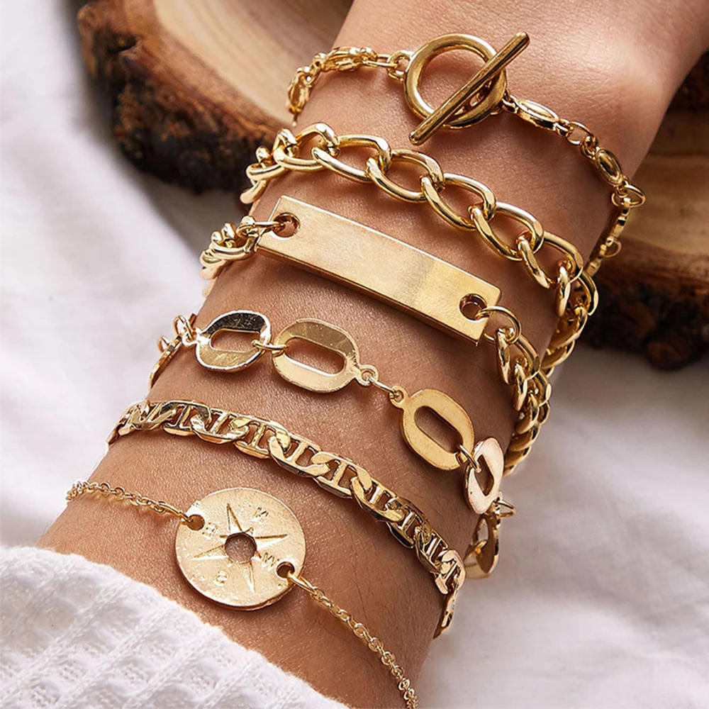 

Punk Style Gold Bracelet Ladies Boho Geometric Bracelet Vintage Multilayer Bracelet 6 Pieces/Set Jewelry Jewelry Party Gifts