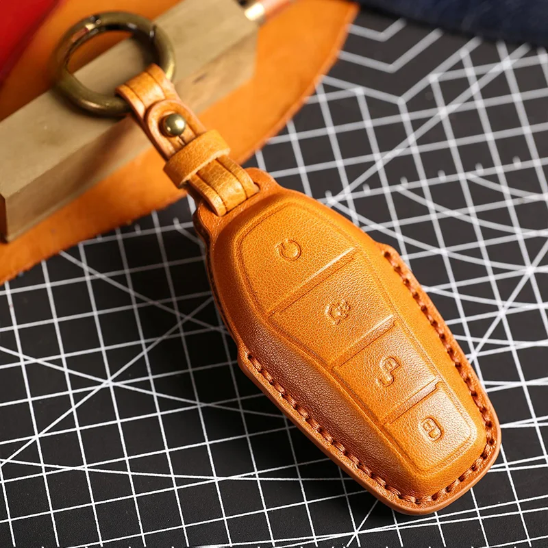 

Genuine Leather Car Key Case Cover Luxury Handmade Key Bag for BYD DM Tang Song Dmi Max Pro QIn Pro Yuan Ev and Dolphin
