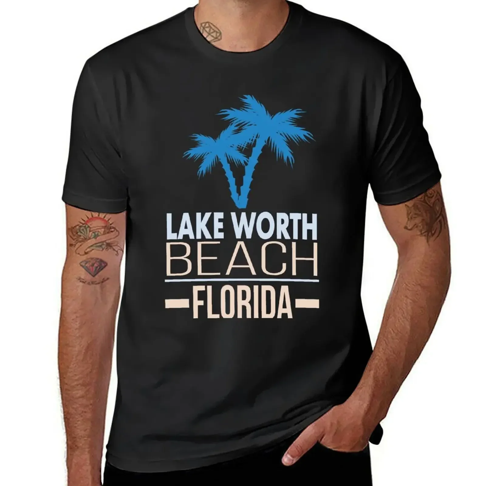 Футболка Lake Worth Beach Florida with Palm Trees милые топы простые черные футболки большого