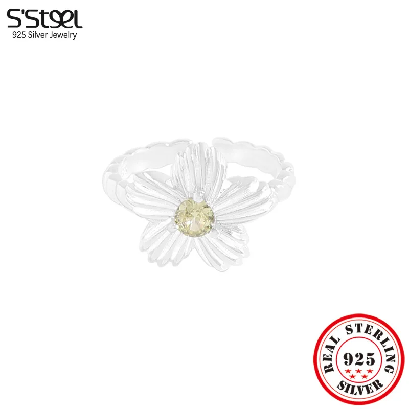 

S'STEEL 925 Sterling Silver Flower Zircon Rings For Womens Luxury New In Ringen Engagement 2023 Trend Accessories Jewellery