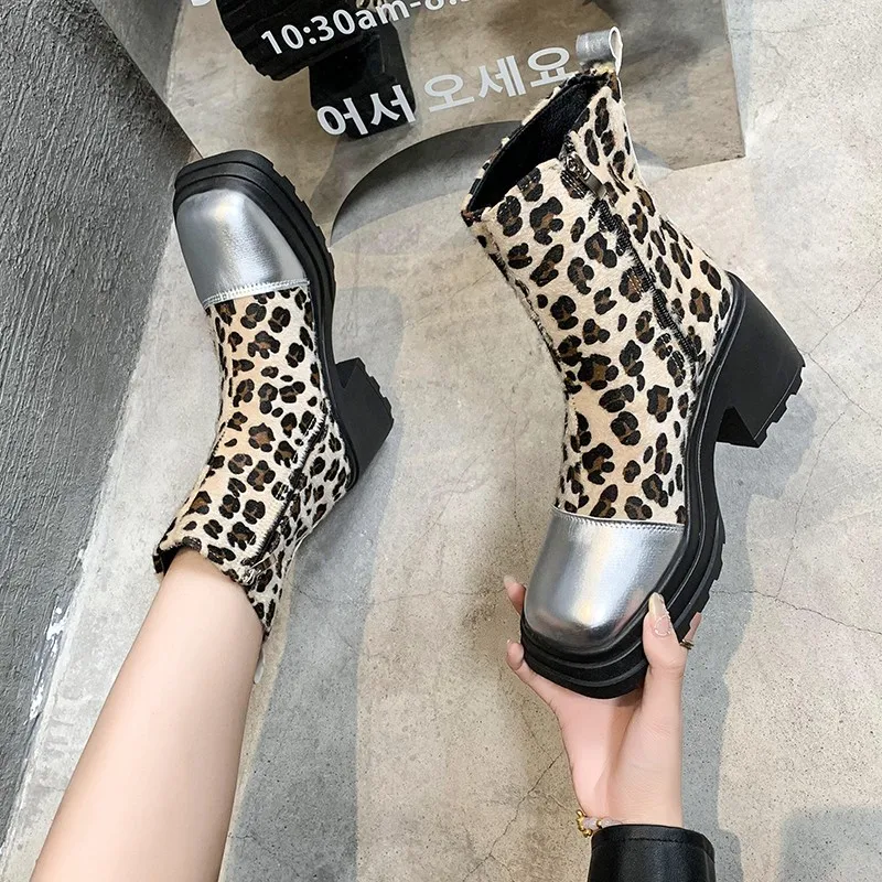

High Appearance Level Small Man High Heel Platform Leopard Muffin All Comfortable Non-slip Breathable Fashion Boots for Women