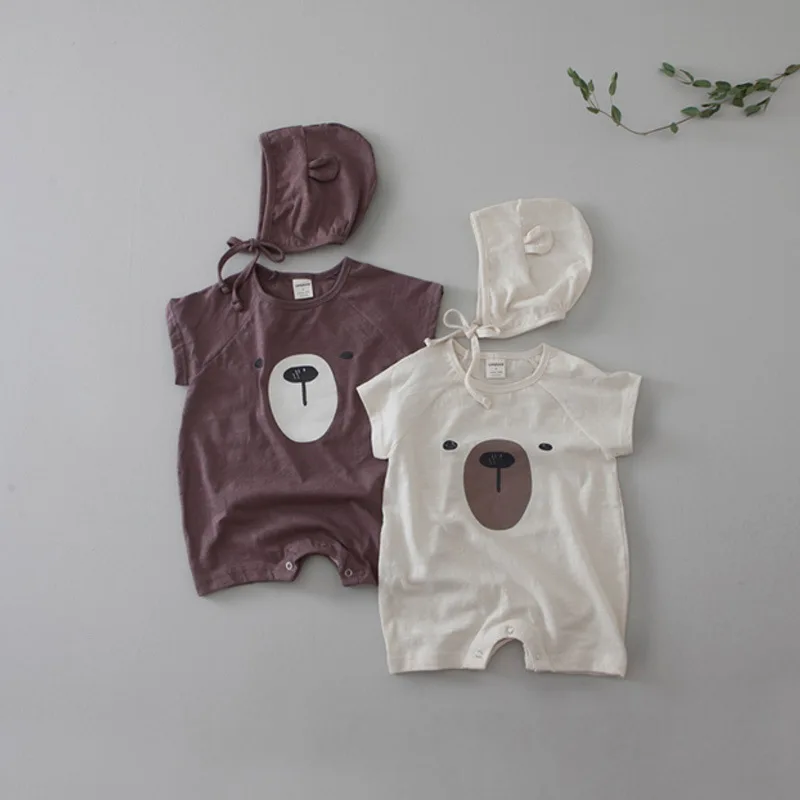 

Ins Fashion Baby Thin Cotton Short Sleeve One-piece Khaki Clothes Boy Baby Cute Bear Casual Climbing Clothes Summer 228