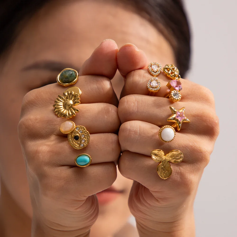 ALLNEWME шикарные Позолоченные PVD покрытые титановой сталью натуральный камень CZ