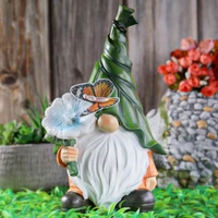 garden gnome statue holding magic resin ornament with led solar light for lawn yard outdoor decoration