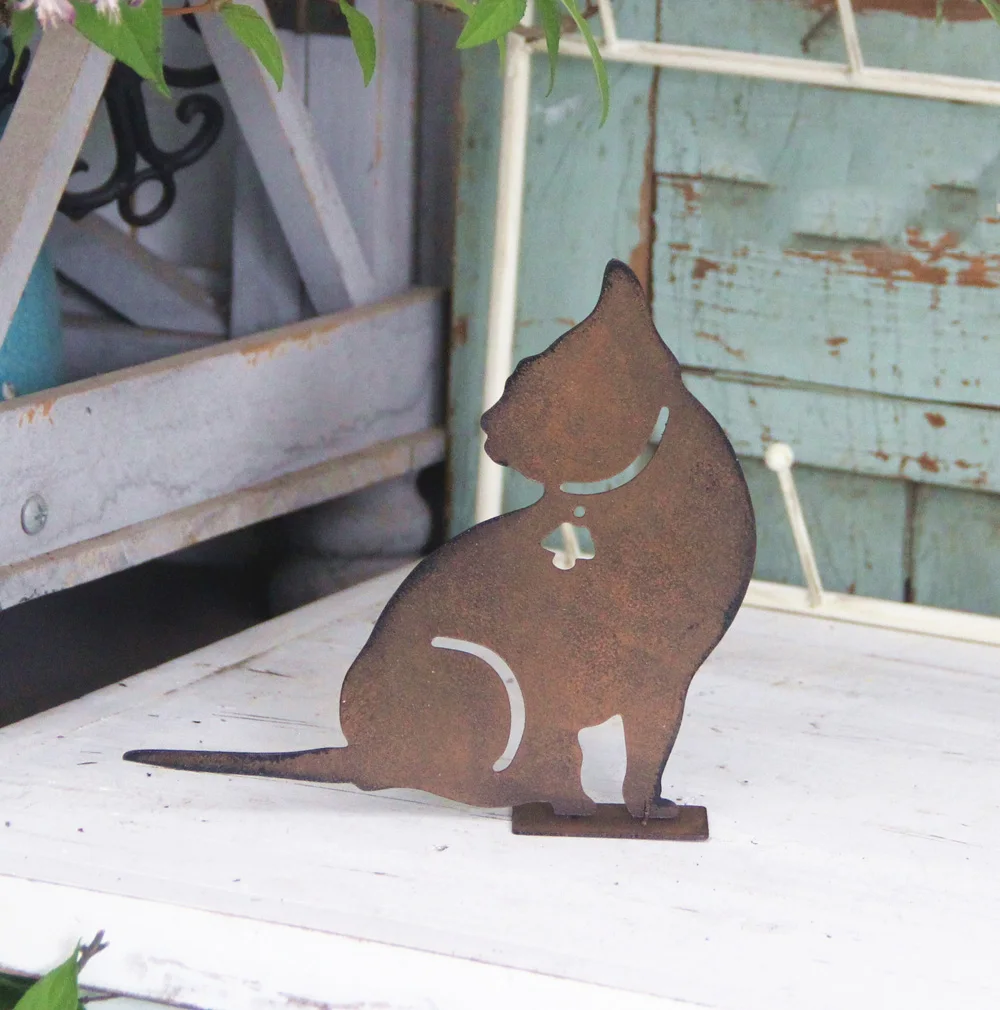

Double Sides Vintage Rustic Free Stand Cat Metal Garden Decoration