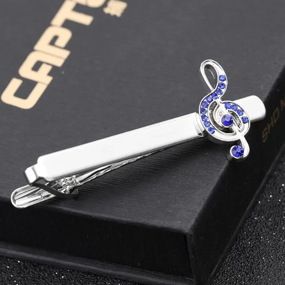 Fashion Blue Crystal Cufflinks Creative Musical Note Tie Clips Cuff Button Business Bar Tie Clip for Men Jewelry Accessories