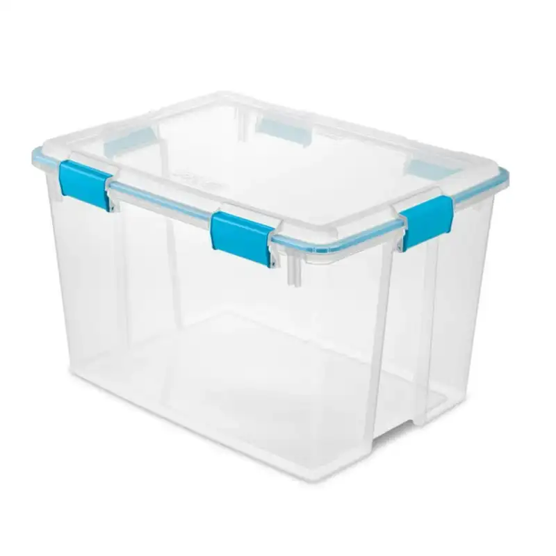 

Quart Gasket Box Storage Bin w/ Lid & Latches, Clear/Aqua Blue for Adult Storage organizer box plastic Organizers storage Desk o